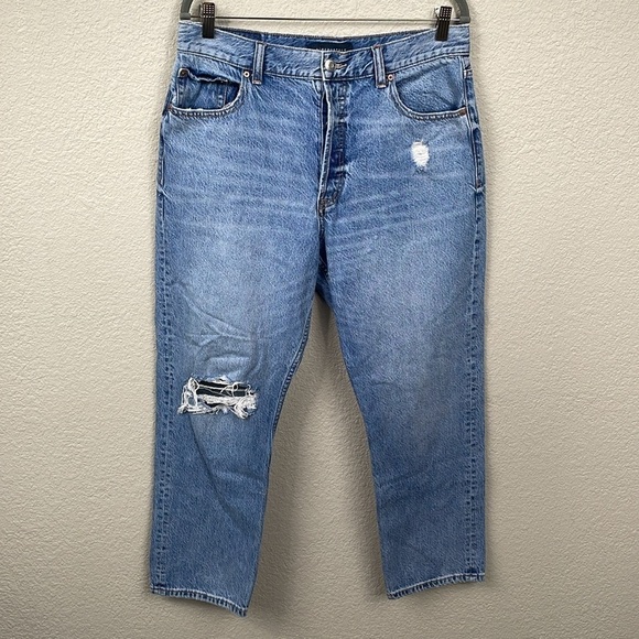 Aeropostale High Rise Mom Jeans Distressed Ankle Length Medium Wash Sz 12 - Picture 1 of 11